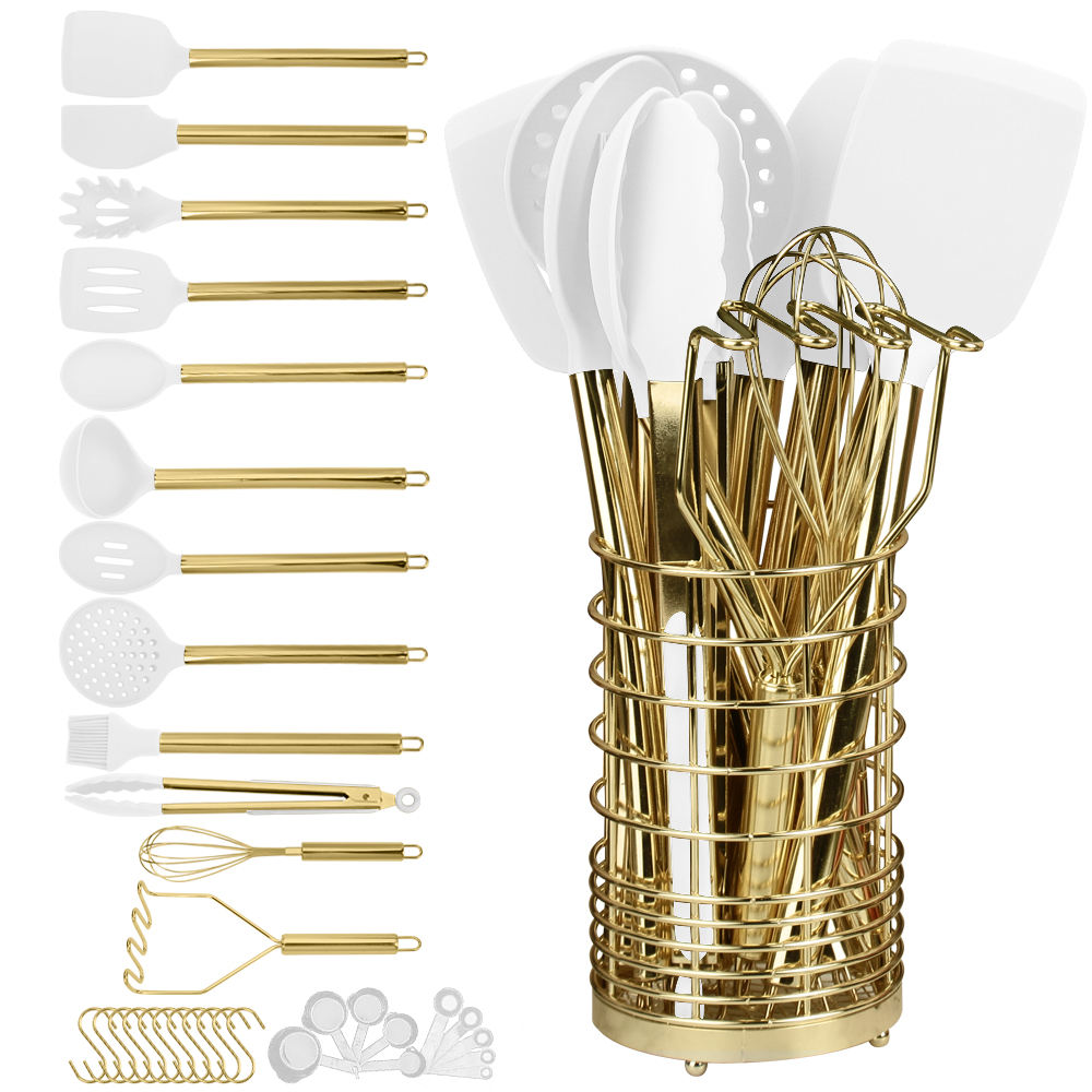 Kitchen Gadgets Gold - 15-Piece Cooking Tool Set, Food-Grade Silicone